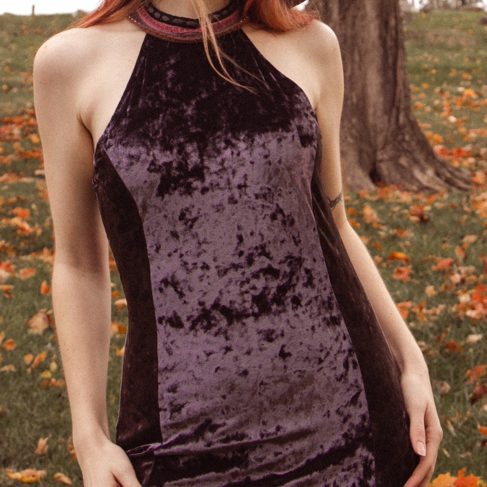 Purple velvet maxi dress